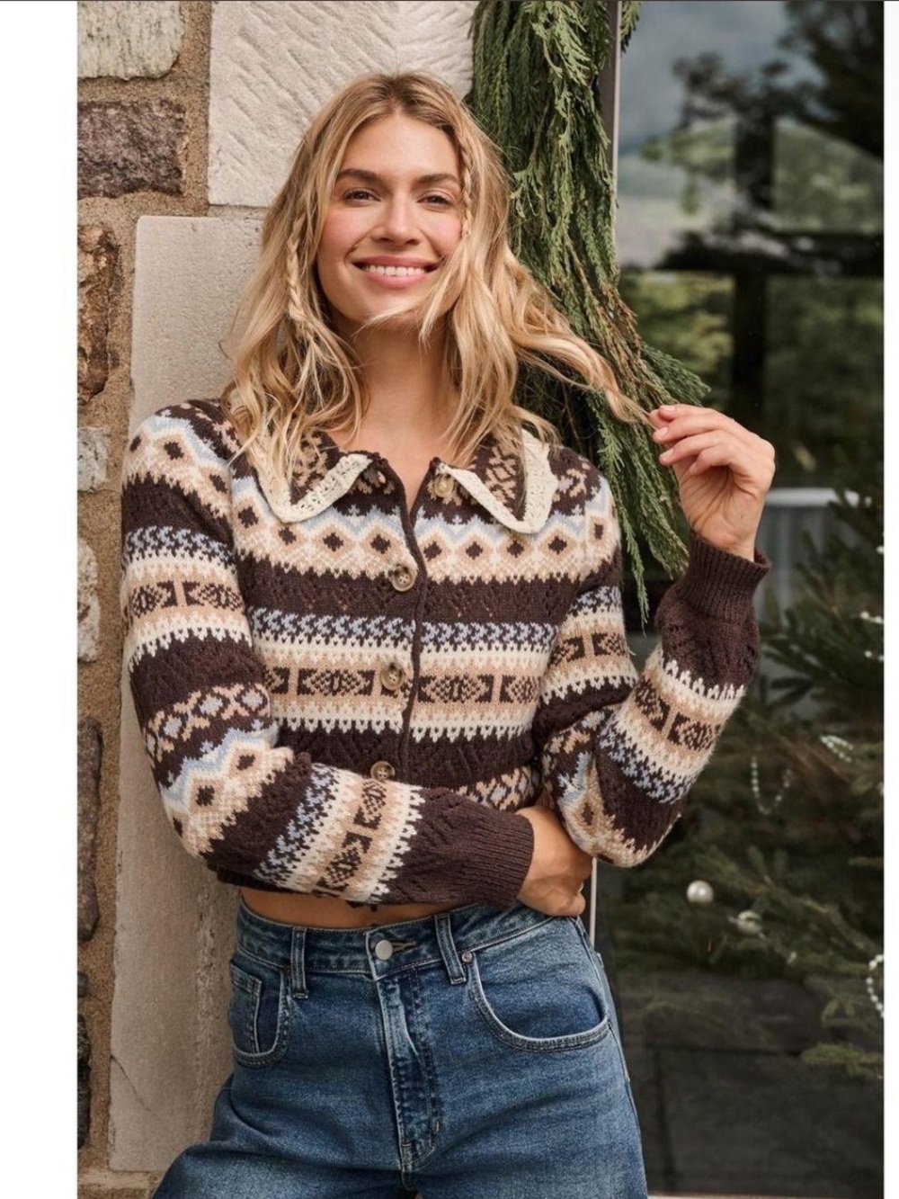 NWT Altar’d State Sherrie Fair Isle Cropped Cardigan S